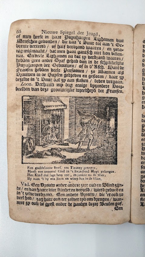 Voorbeeld van de Franse gruweldaden zoals afgebeeld in “De Nieuwe Spiegel”Example of the French atrocities as depicted in ‘The New Mirror’
