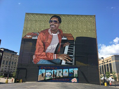 Stevie Wonder muurschildering in Detroit