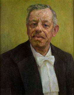 Geschilderd portret van professor Henk Keuning in de Senaatszaal van het Academiegebouw van de Rijksuniversiteit Groningen (Foto: RUG archief)