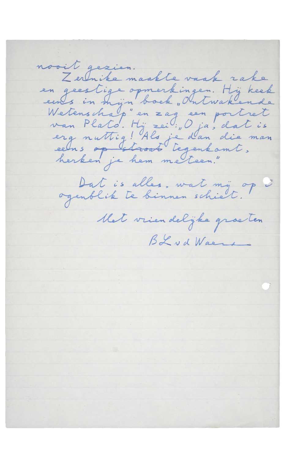 Brief van Bartel van der Waerden aan Hendrik Brinkman. Gedateerd 19 januari 1977]Letter from Bartel van der Waerden to Hendrik Brinkman. [Dated 19 February 1977]