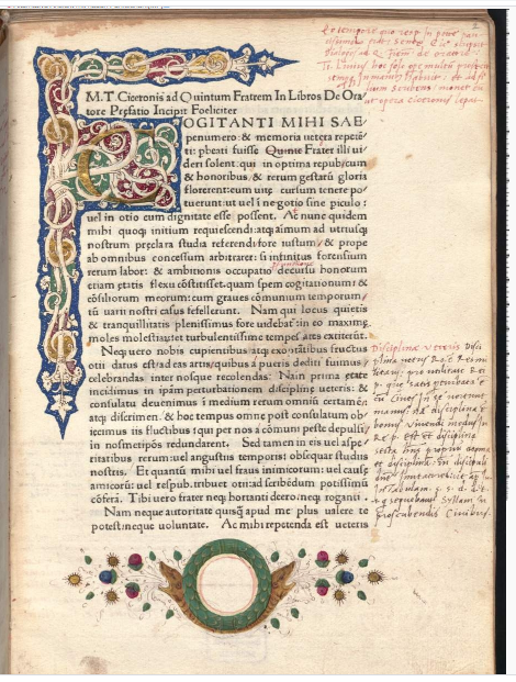 Ill. 6: Cicero, De Oratore (Venetië: Wendelinus van Spira, 1470), exemplaar Bayerische Staatsbibliothek Ill. 6: Cicero, De Oratore (Venice: Wendelinus de Spira, 1470), Bavarian State Library copy