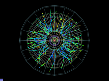 Visualisatie van banen die worden afgelegd door subatomaire deeltjes.
